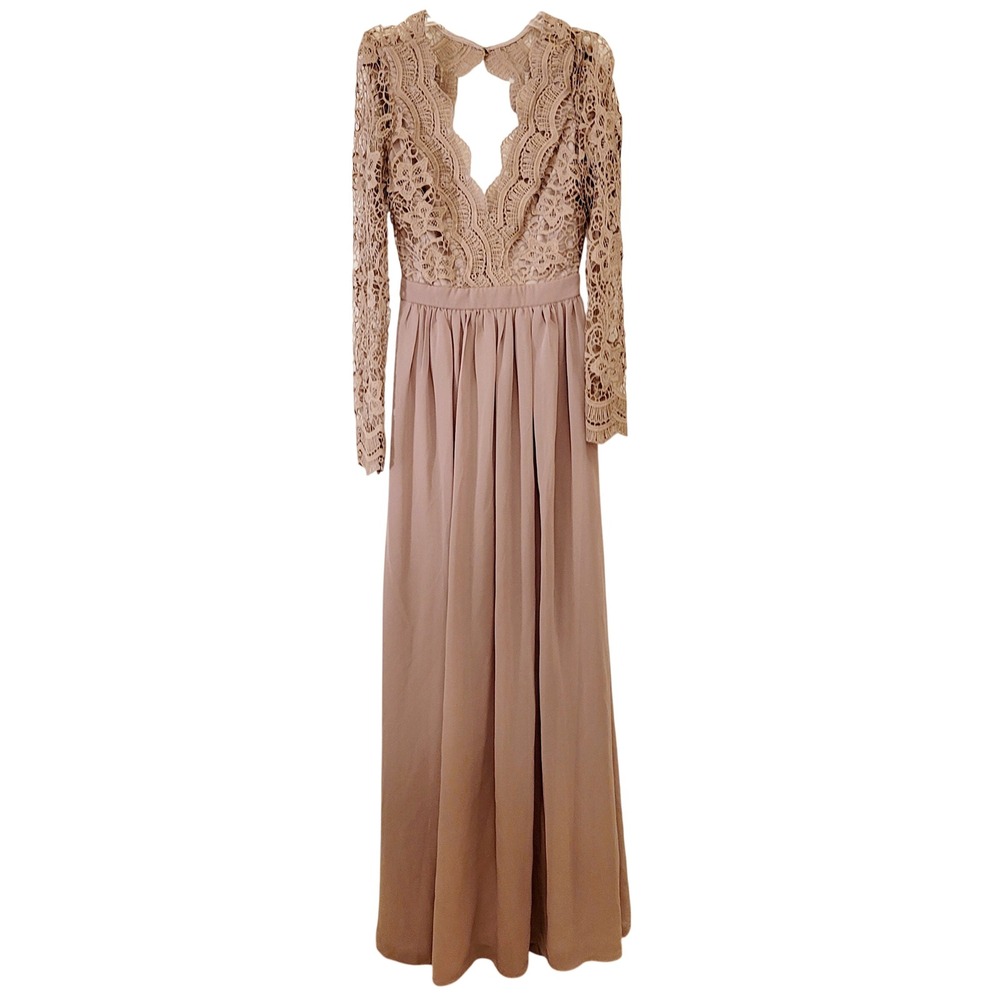 maniju tan lace long sleeve cutout maxi dress formal event size s - Picture 1 of 10